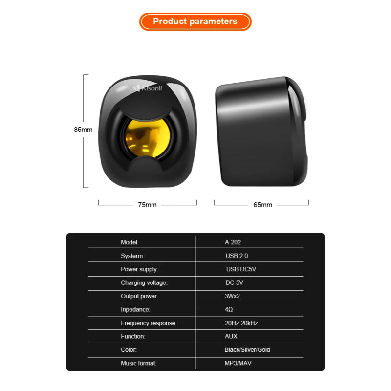 Kisonli A-202 Compact Stereo USB 2.0 PC Speakers with Deep Bass and AUX Input