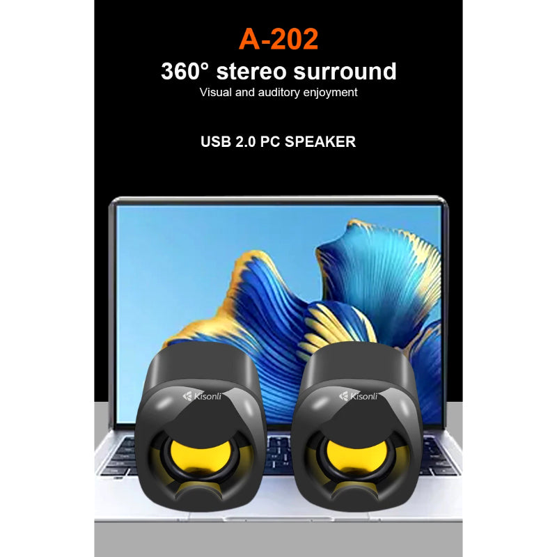 Kisonli A-202 Compact Stereo USB 2.0 PC Speakers with Deep Bass and AUX Input
